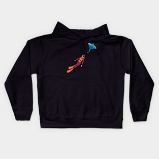 diver observes a stingray, minimalistic graphics for diving addict Kids Hoodie